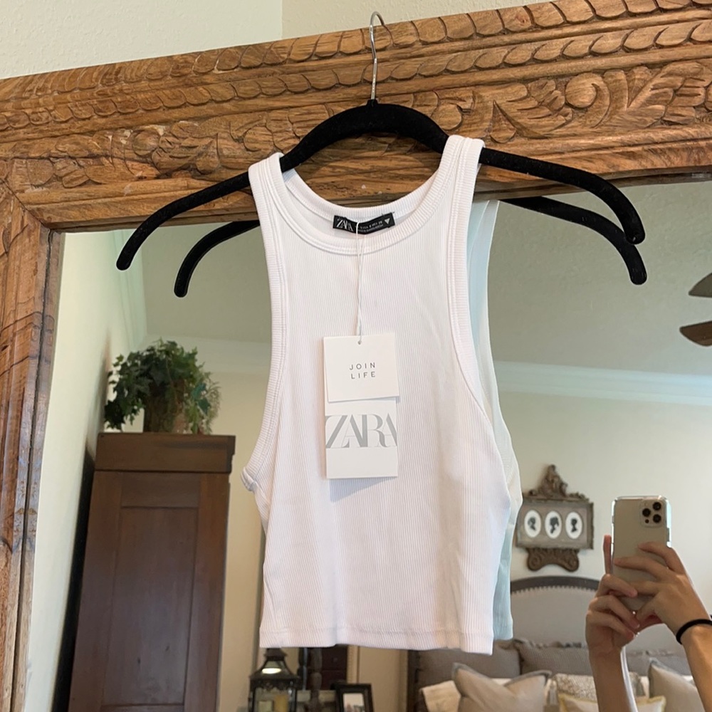Zara White ribbed cropped top - small